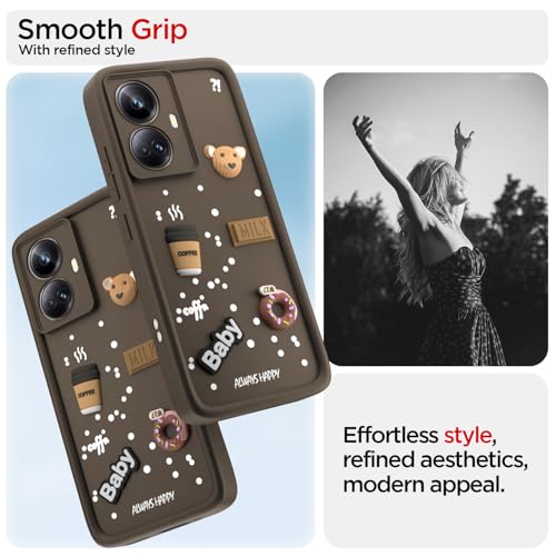 Image of Pikkme Back Cover for Realme 10 Pro Plus 5G | Cute Fun Cartoon 3D Bear Silicone Full Body Protection Bumper Case (Brown)
