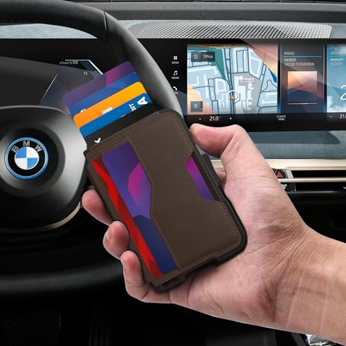 Image of tizmuo Wallet for Men, Slim Wallet for Men with Money Clip, Pop Up Card Case, RFID Blocking Bifold Wallets, Minimalist Leather Slots Credit Card Holder (Genuine Leather Dark Coffee)