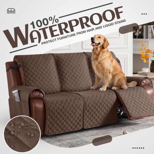 Image of KinCam Waterproof Recliner Sofa Cover, Non-Slip Reclining Couch Covers for 3 Seat, Recliner Couch Cover Furniture Protector with Elastic Straps for Pets, Kids, Deep Brown