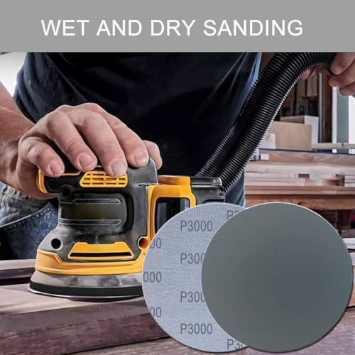 Image of 6 Inch 50 Pcs Wet Dry Sanding Discs Hook and Loop, 3000 Grit Sandpaper Automotive Wood Metal Polishing & Sanding, Silicon Carbide Sand Paper for Random Orbital Sander (Grit 3000)