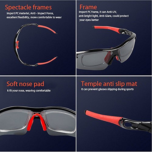 V VILISUN Lunettes de Cyclisme Lunettes de VTT/Lunettes de Soleil de Sport/Lunettes Polarisées pour Cyclisme, Conduite, Moto avec 5 Verres Interchangeables Anti-UV - Image 6