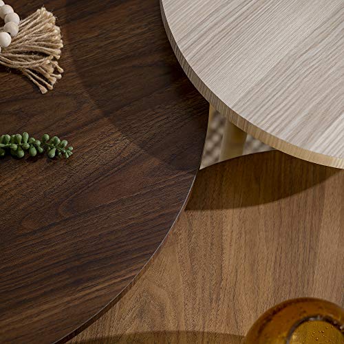 Walker Edison 3 Piece Modern Round Nesting Coffee Table Set Living Room Accent Ottoman Storage Shelf, Set Of 3, Dark Walnut #TOP4