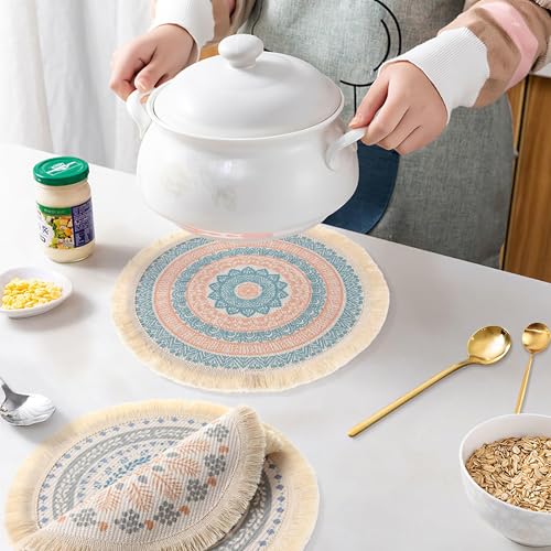 Set de table rond coton tissé absorbant résistant chaleur table salle à manger 34cm - 7