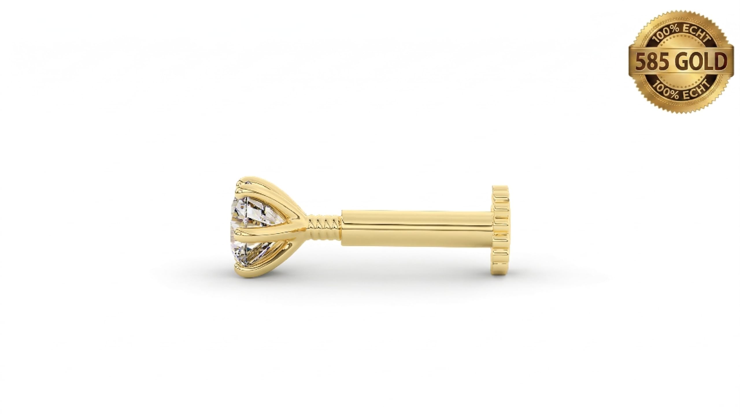 elitebox 585 Gold Nasenstecker Stud mit Diamant für Nasen- und Lippenpiercing, Labret-Stift Körper-Schmuck Ohr Tragus Helix Piercing Schmuck Hypoallergen Frauen Männer 14 Karat 6 Zacken 3mm (0.10 ct)