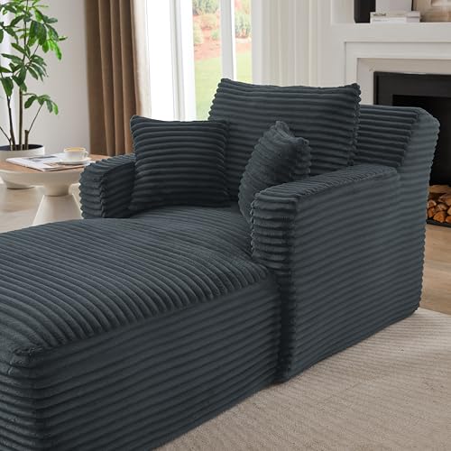 Image of KEIKI 65.4 inch Modern Chaise Lounge Sofa, Deep Seat Corduroy Upholstered Sleeper Chair for Living Room Office Apartment, No Assembly Single Lounger Couch for Gaming, Napping & Small Spaces