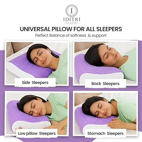 Image of Orthopedic Contour Pillow, Flexible Grid Design for Deep Sleep, Ergonomic Cervical Support for Neck Pain Relief, Breathable Purple White Cover, 60 x 35 cm Dual 9 cm 12 cm Height Bedding