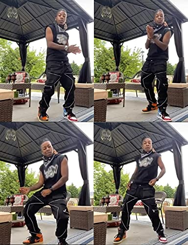 Mens Cargo Pants Hip Hop Techwear Harem Pant Jogger Sweatpants With Pockets Jogging Punk Black/White L #TOP6