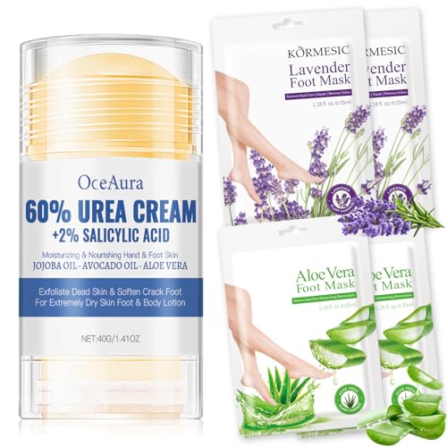 Crema Urea 60%,Crema Pies Urea+ 4 Mascarilla Pies Exfoliant,Pie Peeling,Hidratantes,Reparan Los Talones y Seca,Alivia el Picor para Pie Secos y Agrietados,Talones,Codos