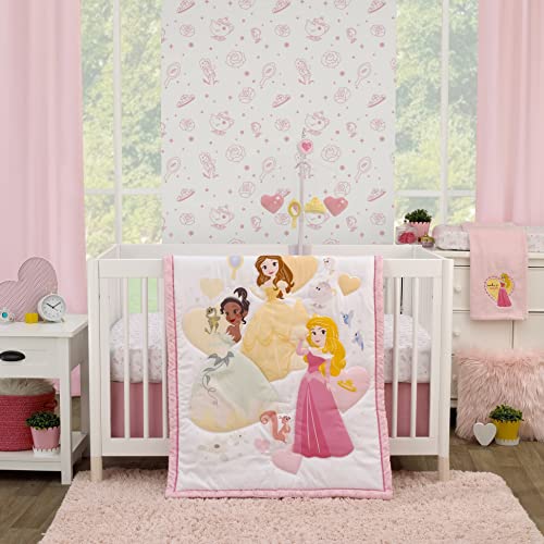 Image of Disney Make A Wish Princess Pink and White Fitted Crib Sheet