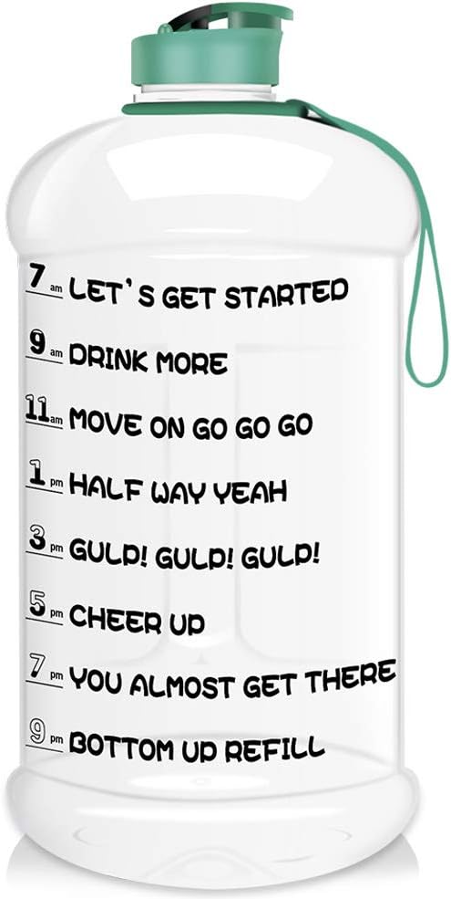 Dishwasher Usable 2.2L Big Sports Water Bottle 75oz Half Gallon Water Jug with Motivational Time Marker & Reusable Portable Handle Large Capacity Canteen BPA Free Leak-Proof