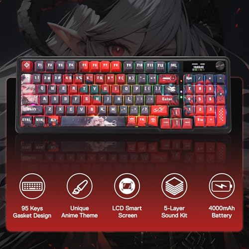 Image of Redragon K719 PRO Wireless Gasket Gaming Keyboard w /Hype Screen & Knob, 95 Keys Mechanical Keyboard, Easy-Control 1.14'' TFT Info Display, 5-Layer Noise Dampening, Custom Linear Switch, Anime Edition