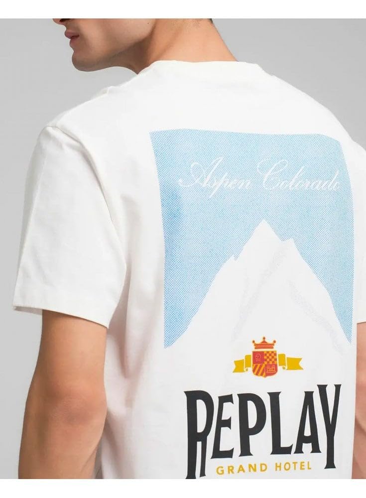 REPLAY Męski t-shirt z bawełny o luźnym kroju, 011 Natural White, XL