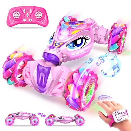Unicorn Remote Control Car for Girls Age 6-8-12, Pink RC Gesture Sensing Stunt Cars, 2.4Ghz 4WD RC Cars Hand Controlled Remote Control Twist Car with...