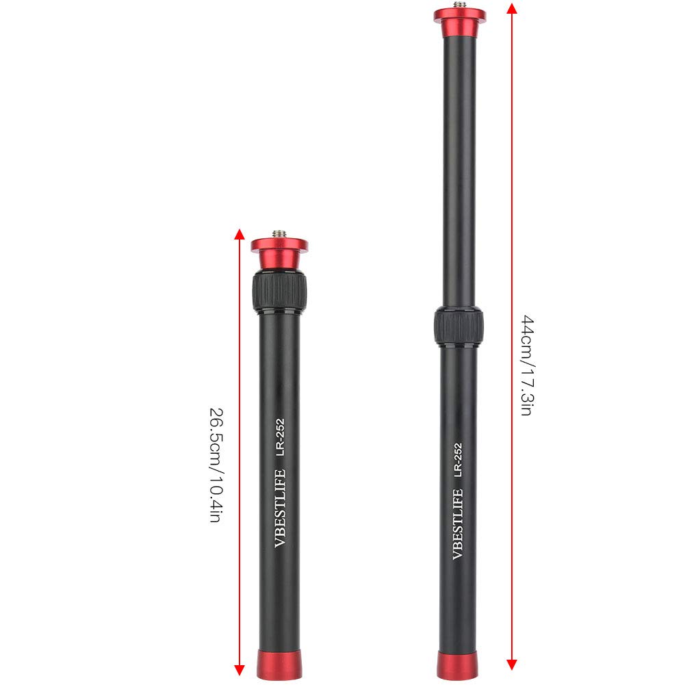 Tige d'extension rétractable, Tige d'extension pour cardan avec vis 3/8 et 1/4 vis, Tige télescopique 26,5-44 cm Tige d'extension pour Appareil Photo Reflex numérique.