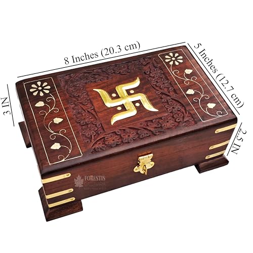 Image of Rosewood Decorative Money Box for Good Luck| Organizer for Cash,Money| Storage Kit | Gift (8X5 Inches, Art Deco Pedestal)