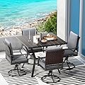 LEVELEVE 5 Piece Outdoor Patio Dining Set with 4 Swivel Dining Chairs & 1 Large Square Dining Table,Bistro Furniture Set for Lawn, Garden, Deck, Backyard and Porch