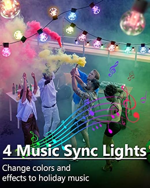 Solar String Lights Outdoor Waterproof RGB, 53Ft App& Remote Control Solar Powered Patio Lights with 25 LED, Dimmable Music Hanging Lights for Balcony Deck Gazebo Pergola Camping Decor