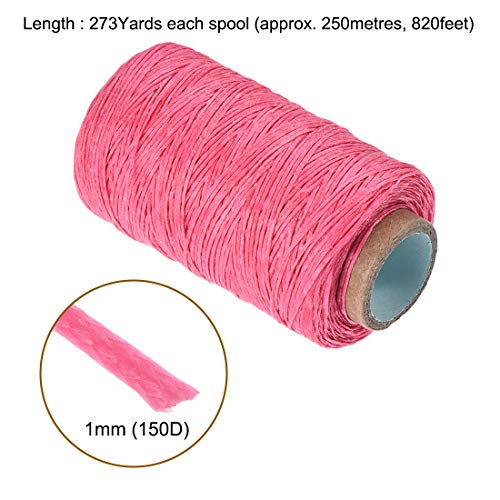 Hilo de costura para cuero uxcell, 273 yardas (aprox. 250 m), 150D/1 mm, cera aplicada, plano, poliéster, para coser a mano cuero, encuadernación de libros y manualidades (rosa pálido) miniatura 2
