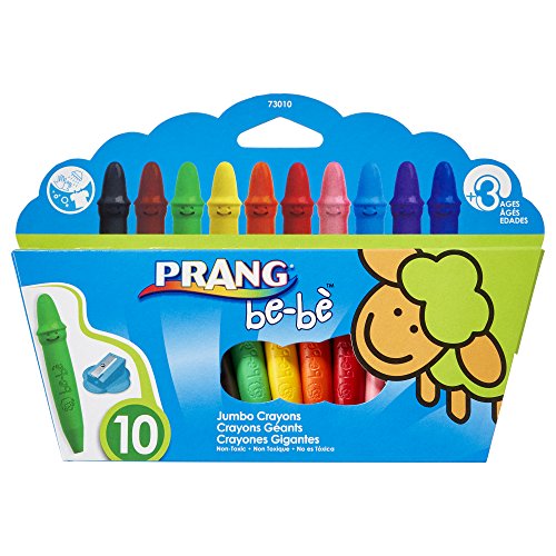 PRANG be-be Jumbo Crayons for Small Children, Washable, Includes Sharpener, Assorted Colors, 10-Pack (73010),Large #1