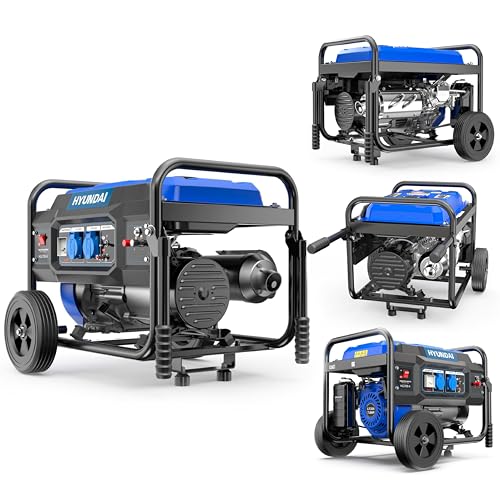 HYUNDAI Grupo Electrógeno a Gasolina 3000W para Obra - Generador Eléctrico con Regulación Electrónica para Energía Estable - Generador Portátil con 15L de Despósito y Autonomía 10h - Estación Energía