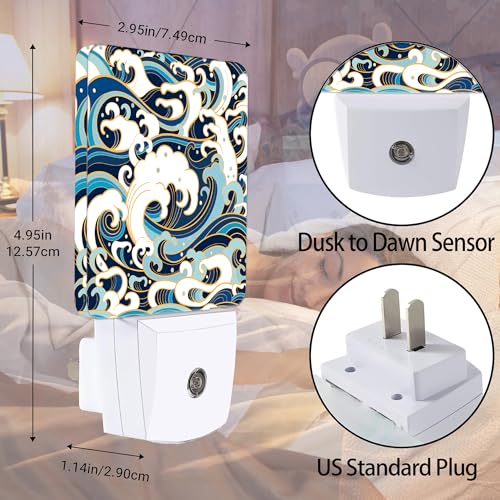 Image of Vintage Sea Waves Dusk to Dawn Night Light, Auto Sensor Lamp Home Indoor Stairway Kitchen Corridor, Night Lights Plug into Wall Decor, Boys Girls Women Men Room Gifts
