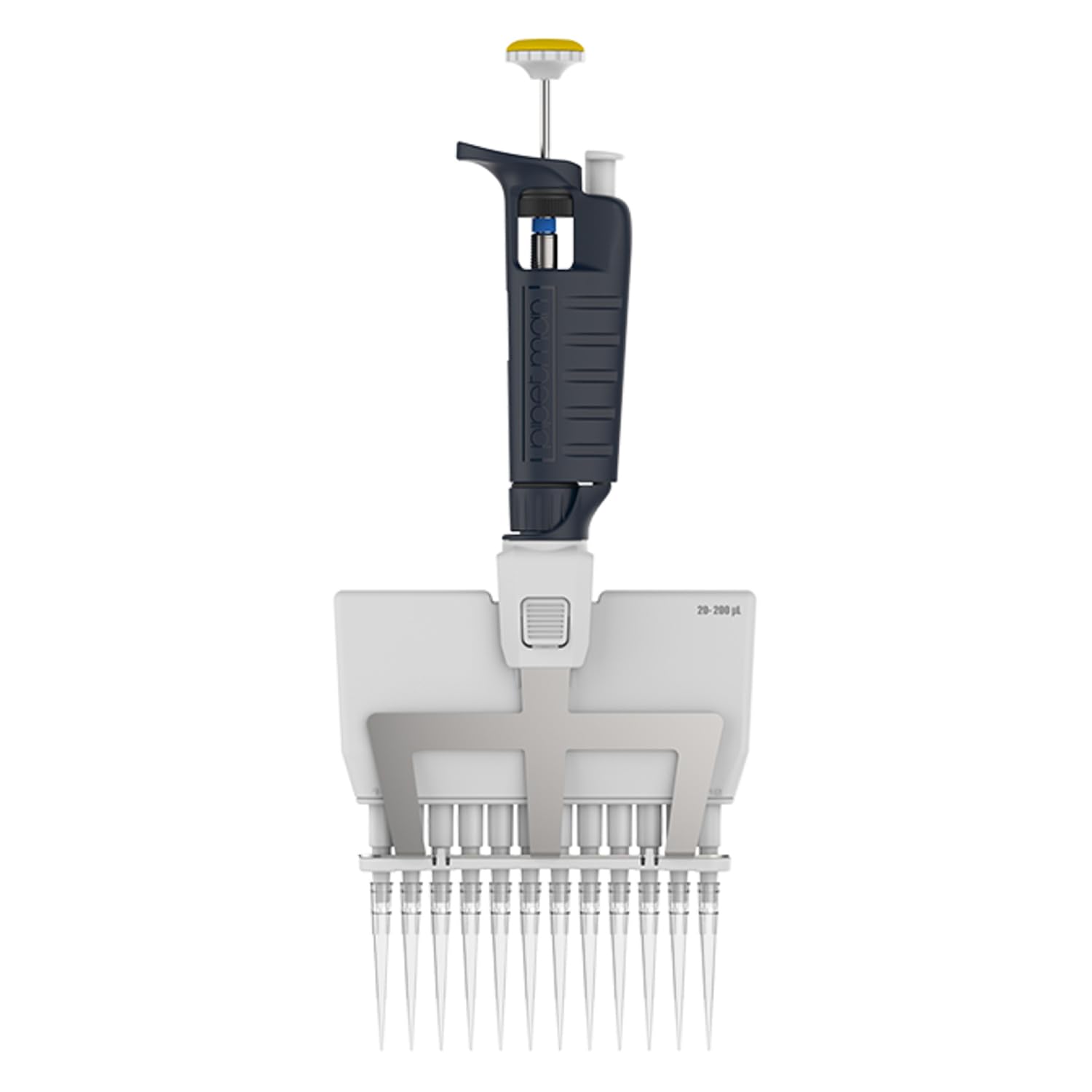 Gilson Pipetman Polyvinylidenfluorid G P12X200G Mehrkanalpipetten, 200µl Kapazität, Gelb/Blau