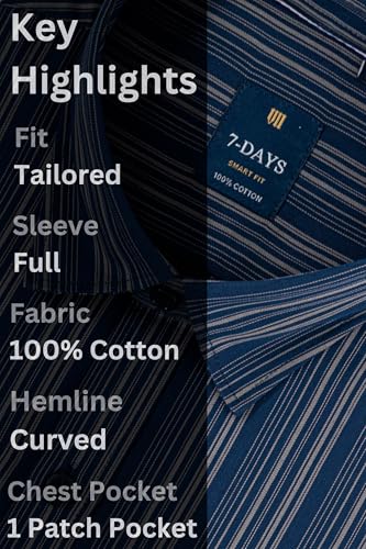 Image of 7-DAYS Men's Premium Striped Shirt - 100% Cotton, Tailored Fit (Between Slim & Regular), Full Sleeve, with Pocket - Smart Office & Casual Look