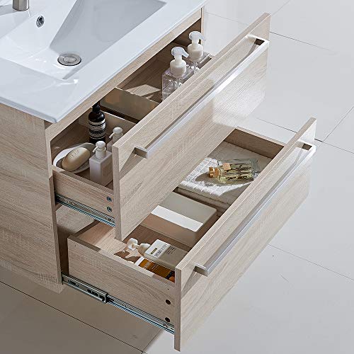 ENGELCH Modern Wall Mounted Bathroom Vanity, 29\" Greyish 2 Drawers Floating Bathroom Vanity, Storage Cabinet with White Ceramic Vessel Basin Top Vanity Sink Combo - Thumbnail 7