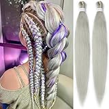 Silver Gray Braiding Hair Pre Stretched 30 Inch 2 Pack Color Braiding Hair Pre Stretched Long Braiding Hair Extensions Yaki Braiding Hair Natural Hot Water Setting(30 Inch (Pack of 2), Silver)…