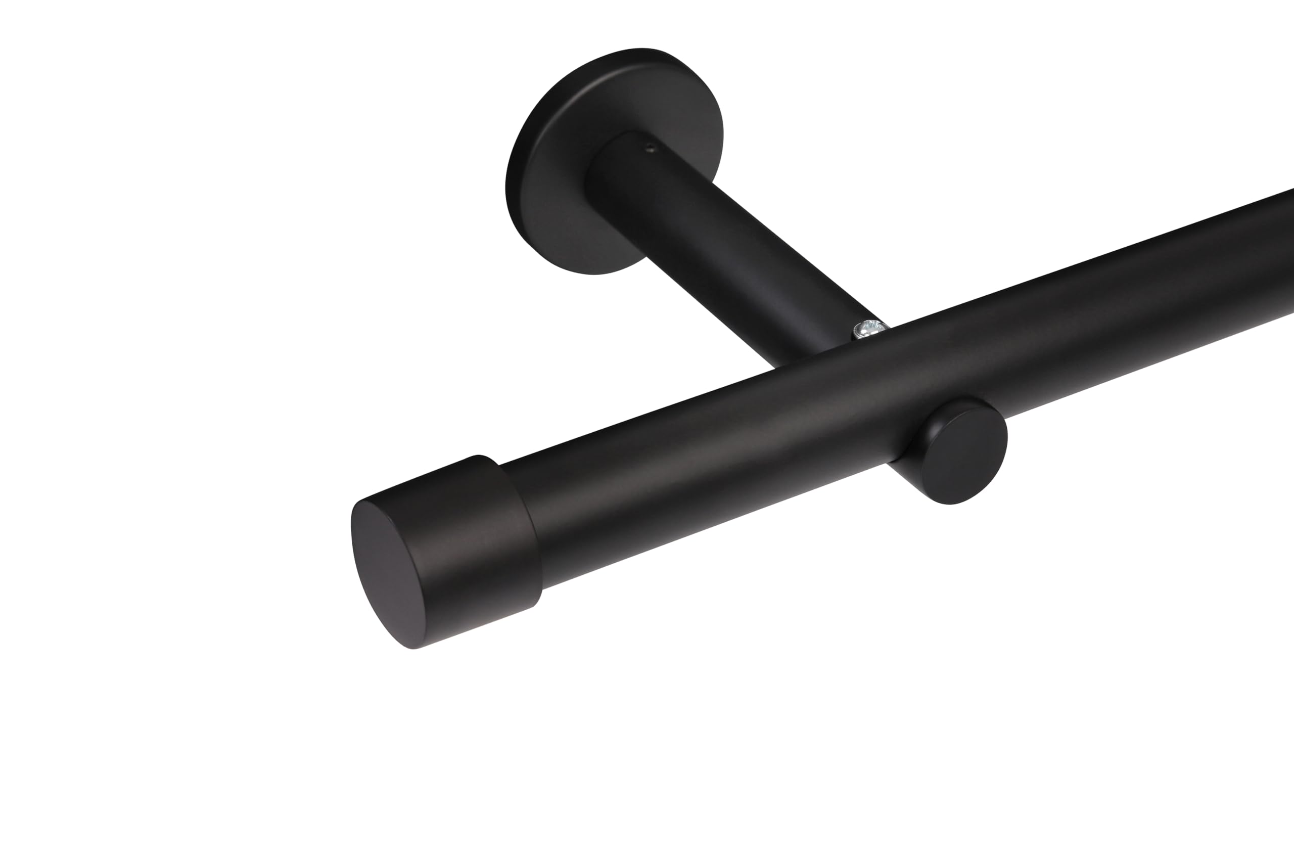 Deco-Raum Gardinenstange auf Maß 25mm Wandträger Style Endstück Cap schwarz-matt nach Maß gefertigt, ohne Ringe 130 cm