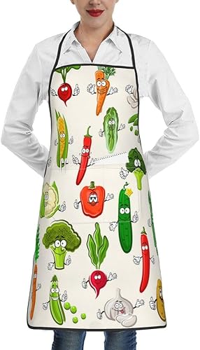 Miniatura 18 de Delantal de Cocina de Chef TNOKKU con Bolsillos para Cocinar, Asar, Barbacoa, Pintura para Mujeres y Hombres Atomic Retro
