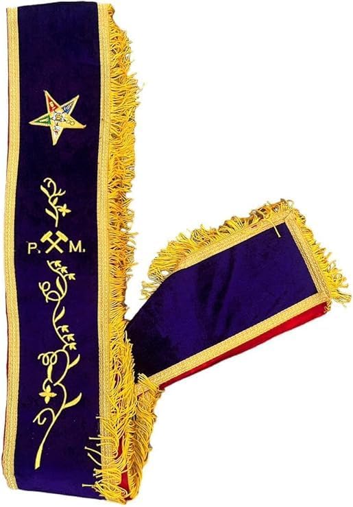 Masonic OES P.M Sash, Order of Easter Star Past Matron Sash Purple Velvet with Golden Fringe and Red Lining Purple Sash