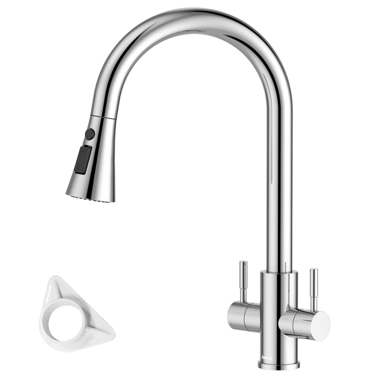 DAYONE Chrome Pull-Out Kitchen Tap Dual Lever Sink Mixer Taps, SUS304 Stainless Steel Sink Mixer for 1 Hole Sink Tap, 360°Swivel High Arc 3 Spray Mode Kitchen Faucet UK Standard — image 1
