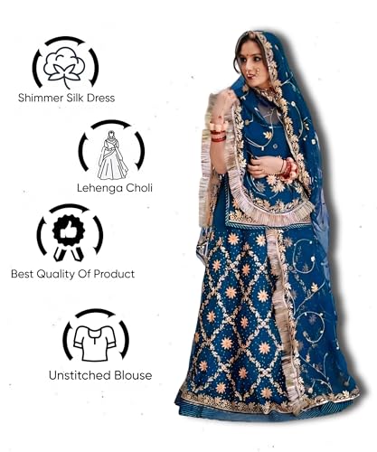 Image of Heavy Embroidery Work Semi Stitched Shimmer Silk Rajputi Poshak For Women Rajasthani Lehenga Choli