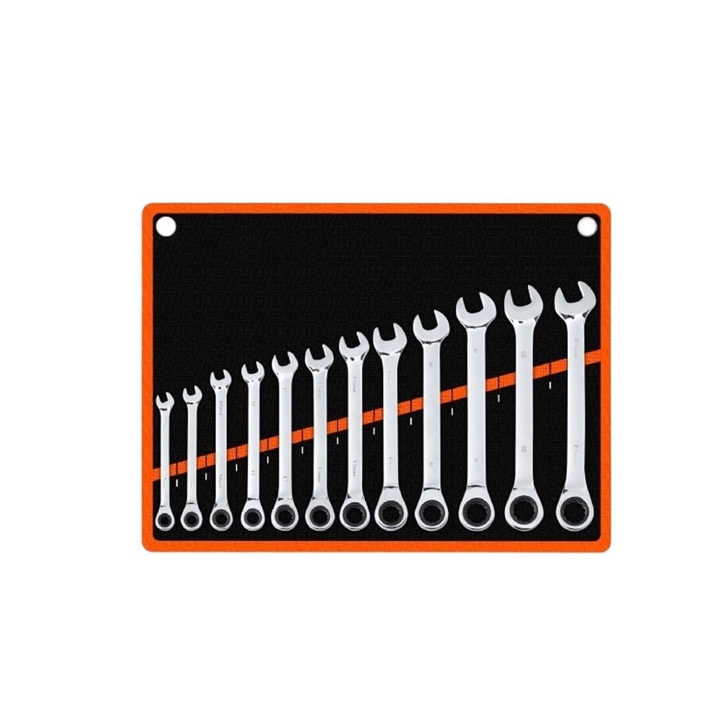 Juego de Llaves Fijas,Llaves Fijas Juego de llaves de trinquete de 72 dientes, llaves multiherramienta métricas de 8-24MM, juego de herramientas de combinación de llave dinamométrica, cabezal fijo/Fle