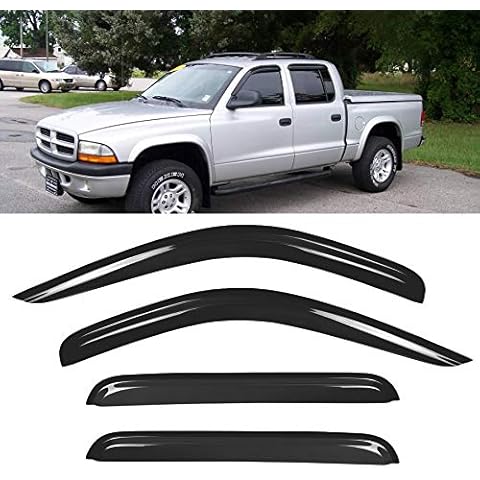 VIOJI 4pcs Smoke Tint Out-Channel Reinforced Acrylic Sun Rain Guard Vent Shade Window Visors Compatible with Dodge 98-03 Durango 00-04 Dakota Crew Quad Cab with 4 Full Size Doors Cover