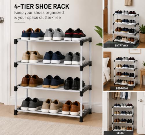 Image of EASY BUY 4 Layer Plastic Shoe Rack | Portable Space Saving Shoe Organizer | Durable Metal & Plastic Footwear Storage Stand | Multipurpose Shoe Shelf for Home, Bedroom, Entryway, Black.