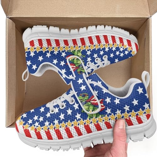 Kids Shoes, Boys Girls Sneakers Lightweight Athletic Walking/Running Tennis Shoes(Little Kid/Big Kid) America Flag Dinosaur Pattern White Sole2