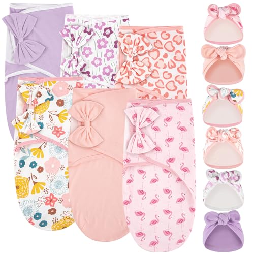 Image of Ramede 6 Pack Swaddle Blanket with Hats for Baby Girl Boy 100% Cotton Swaddles 0-3 Months, Adjustable Breathable Skin Friendly Receiving Blanket Wrap, Essential for Newborns