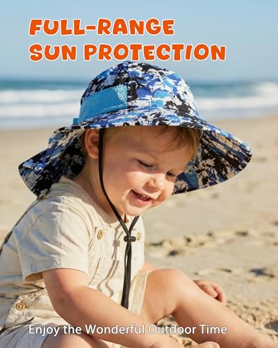 Image of Toddler Baby Sun Hat Kids Summer Beach Essentials Adjustable Beach Hats with Bucket Wide Brim for Boys Girls Age 0-14 Years