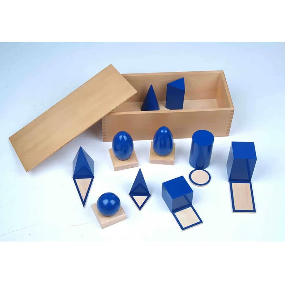 Drewniane geometryczne bryły Montessori | Materiał sensoryczny kształcie 3D, zabawka nauki geometrii przedszkolu z podstawkami i tablicami rzucania cieni