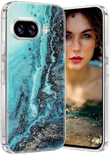 Coque Google Pixel 9A 5G anti-rayures et anti-chocs en TPU souple marbre blanc bleu