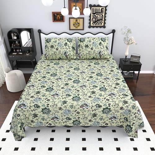 Image of Mafatlal Saanjh 144 TC Cotton King Size Bed Sheet 108x108 Inch | Classic Printed Bed Sheet | Breathable Soft Finish | 2 Pillow Covers Included | Cashmere Cream