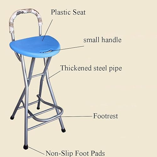 Miniatura 4 de COKYIS - Taburetes de bar compactos de metal, silla plegable de pesca para adultos, taburete de 28 pulgadas de altura de mostrador con respaldo y