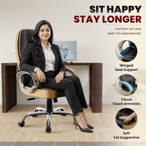 beAAtho Vintage Executive High Back Ergonomic Leatherette Black Tan - Image 6