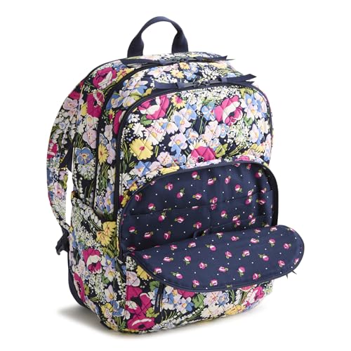 Image of Vera Bradley Women's Premium Cotton Large Bancroft Backpack - 15 inch Laptop & Trolley Sleeves - Poppy Fields, 28L