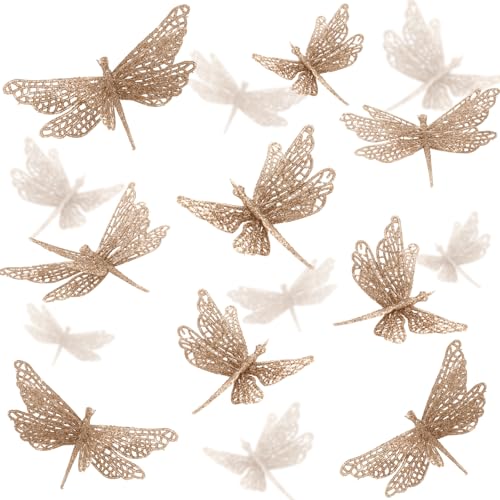 La Mejor Selección de Copas de champaña con tallo hueco comprados en linea. 49 Motionchic - 24 piezas de decoración de libélula para árbol de Navidad, decoración hueca con purpurina 3D, clips decorativos y tallos adecuados para corona de árbol de Navidad...
