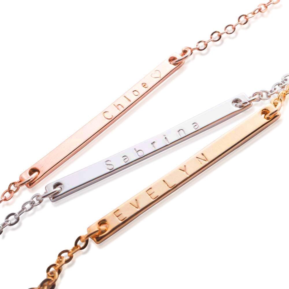 Petite Boutique Customized Bar Necklace Delicate 16K Gold Rose Gold Silver Plated Dainty Personalized Gift Necklace with Bar Plate and Initial Charms