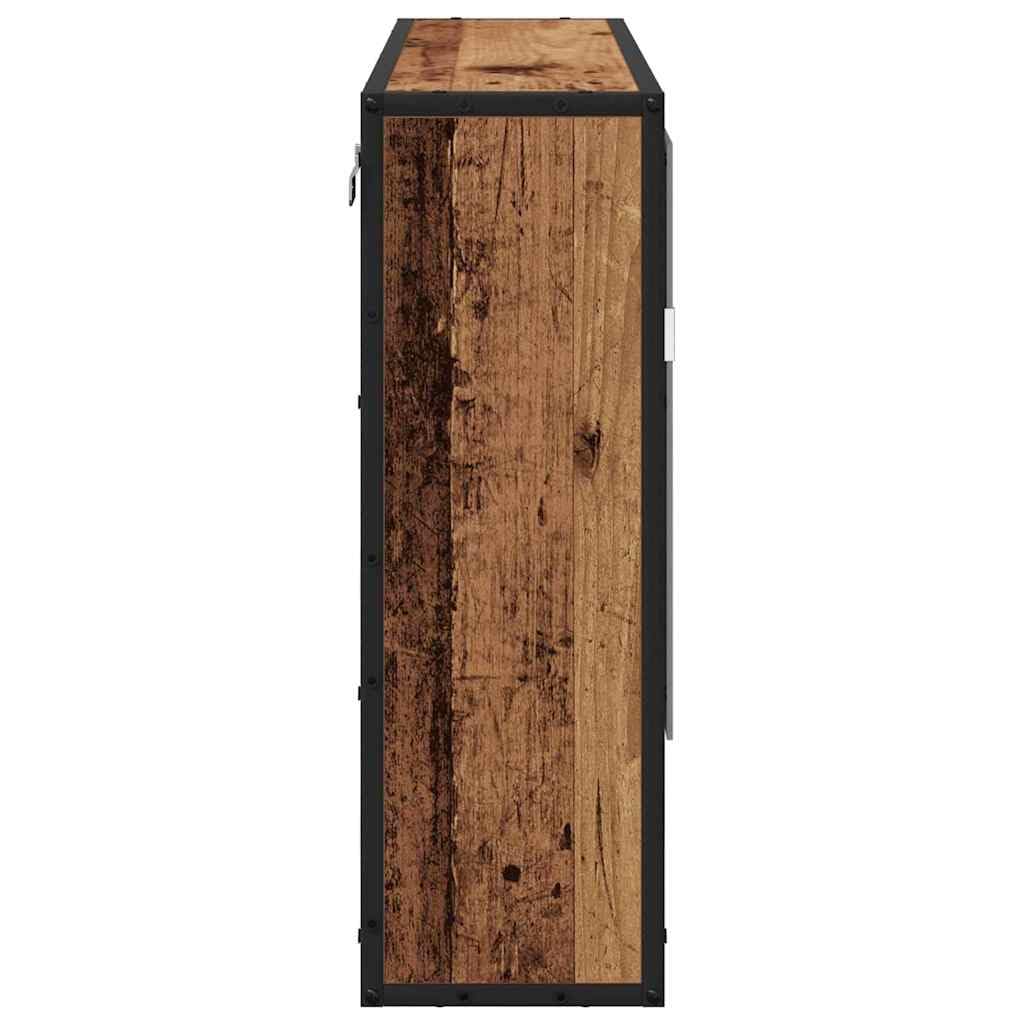 Scaffale da parete in legno anticato, 65 x 20 x 60 cm, con 3 ripiani e 2 ante, montaggio a parete per mobili da bagno e soggiorno, con ripiano e specchio, ideale come mobile sottolavabo