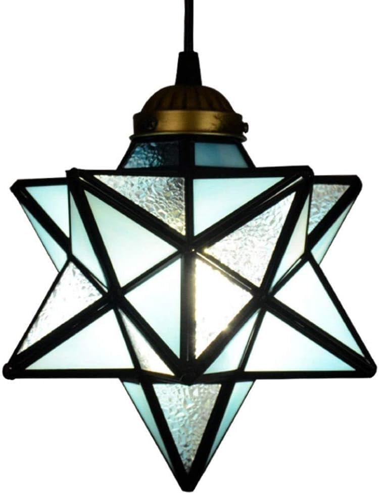 Lustre en vitrail de prestige forme étoile et monture laiton vieilli